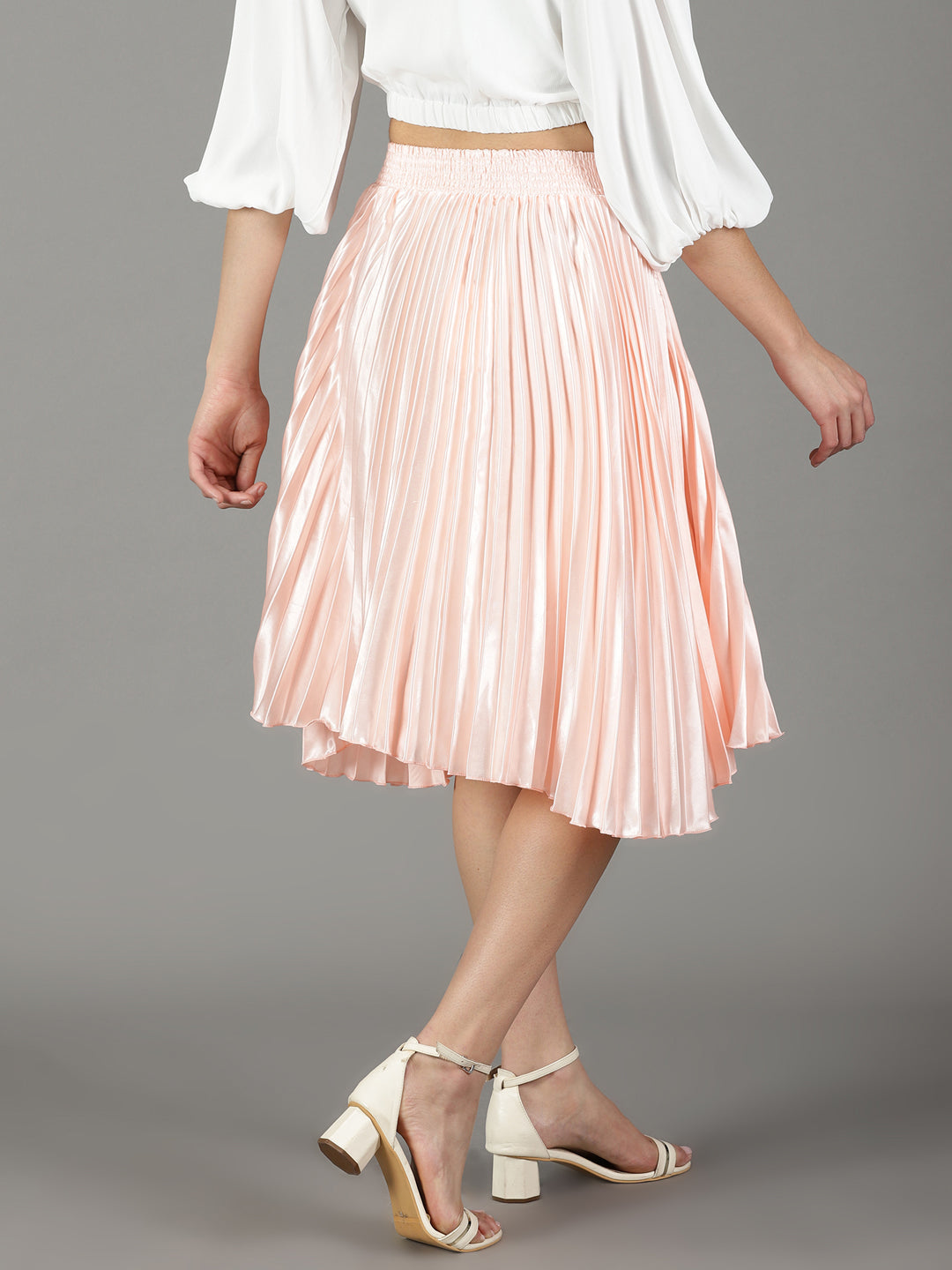 Women's Peach Solid Flared Skirt