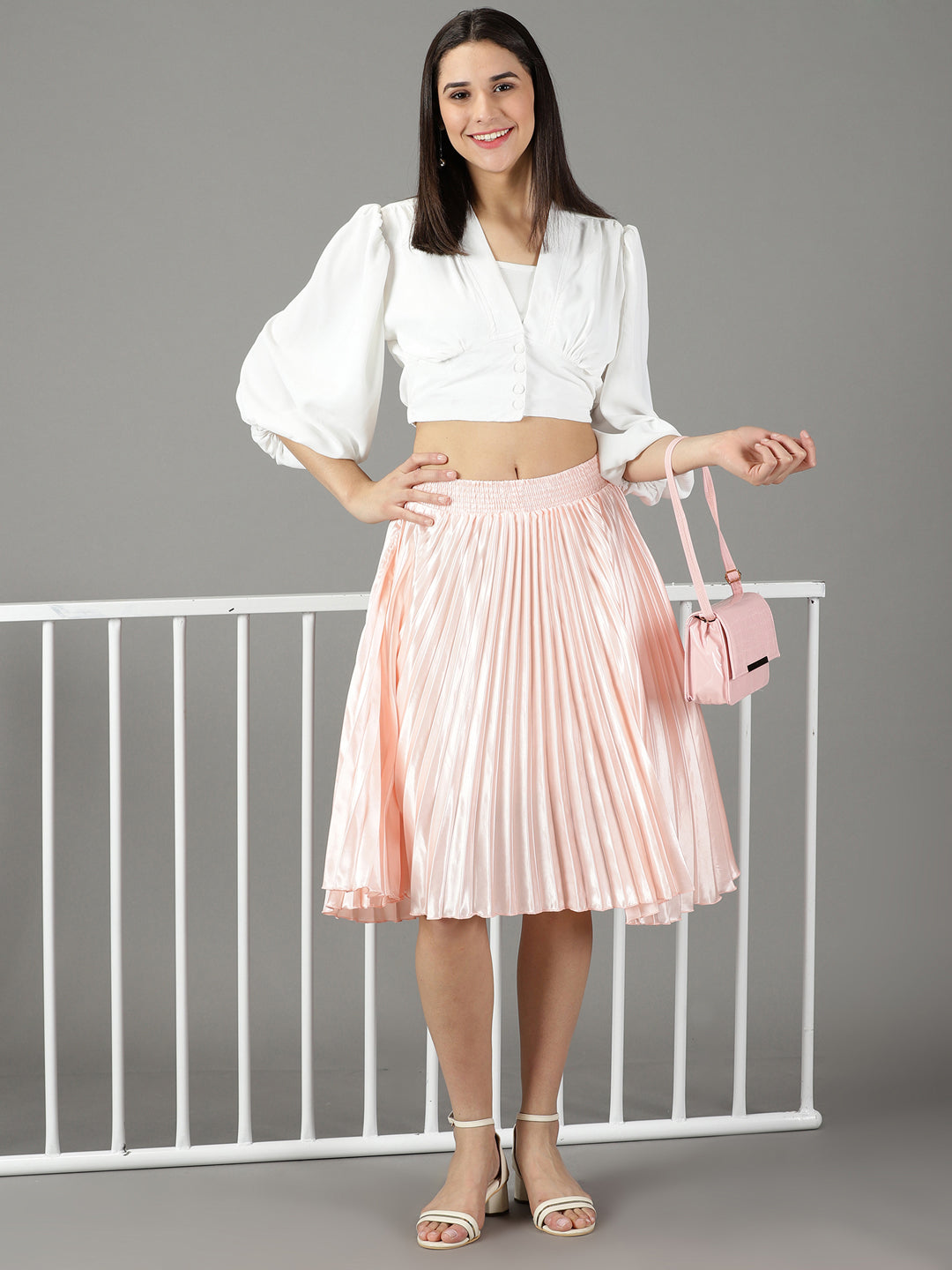 Women's Peach Solid Flared Skirt