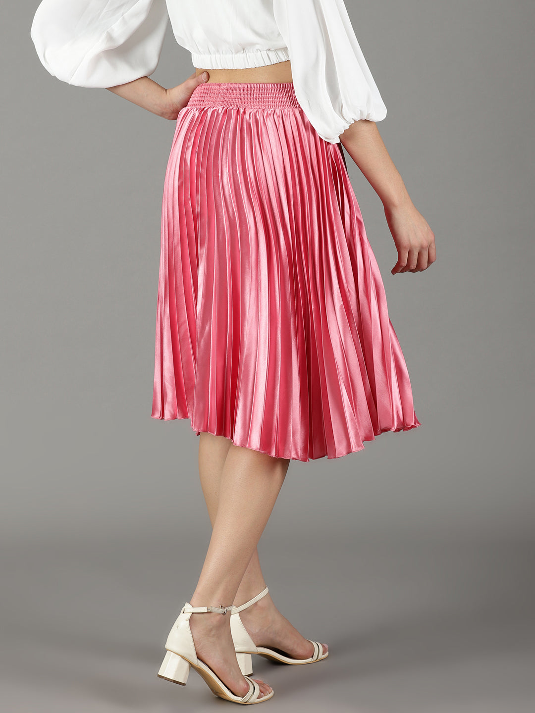 Women's Pink Solid Flared Skirt