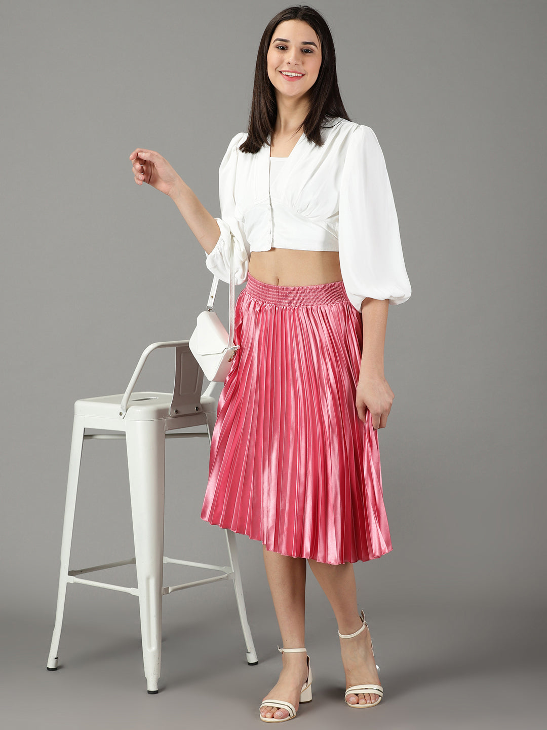 Women's Pink Solid Flared Skirt