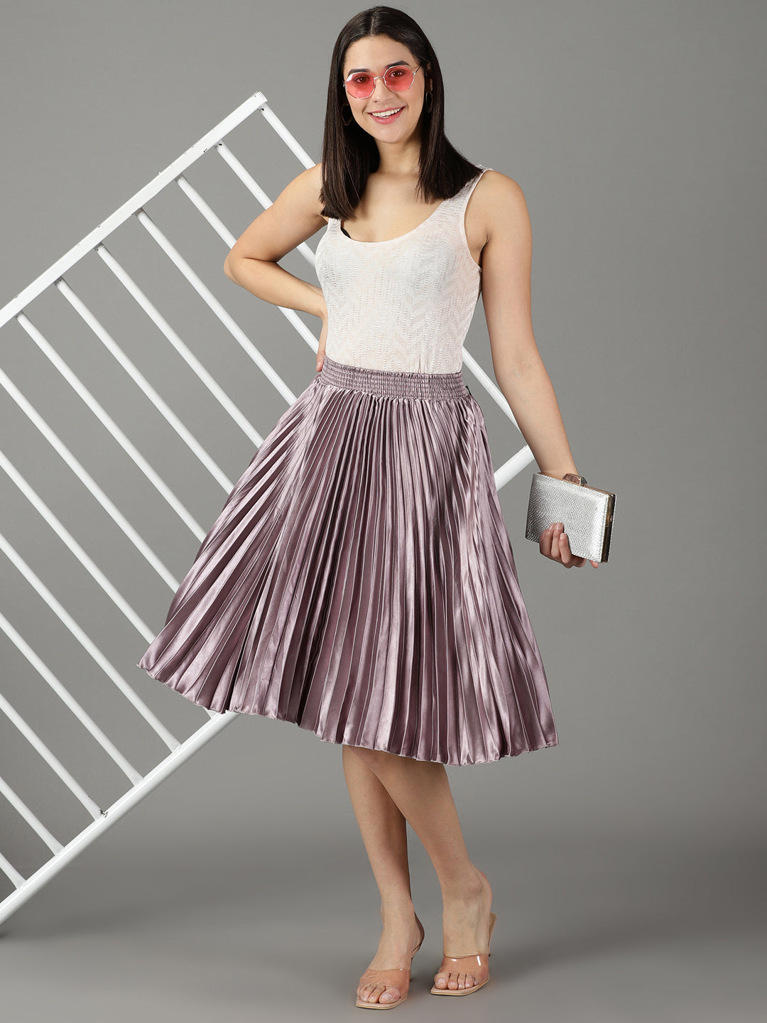 Women's Violet Solid Flared Skirt