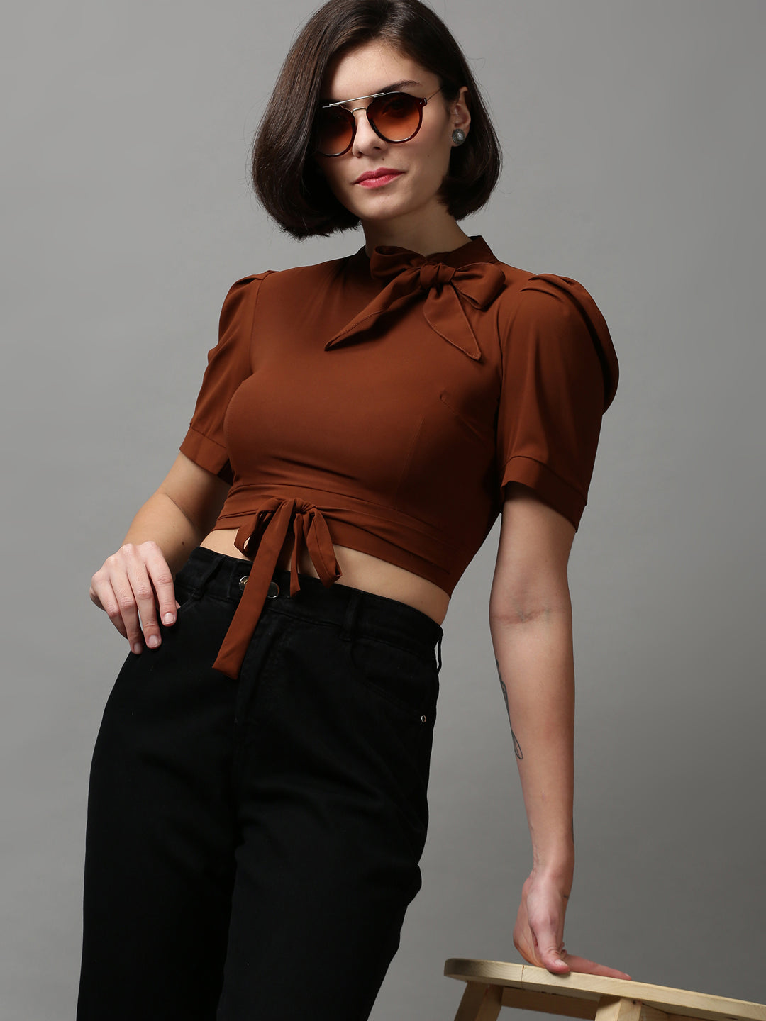 Women's Brown Solid Top