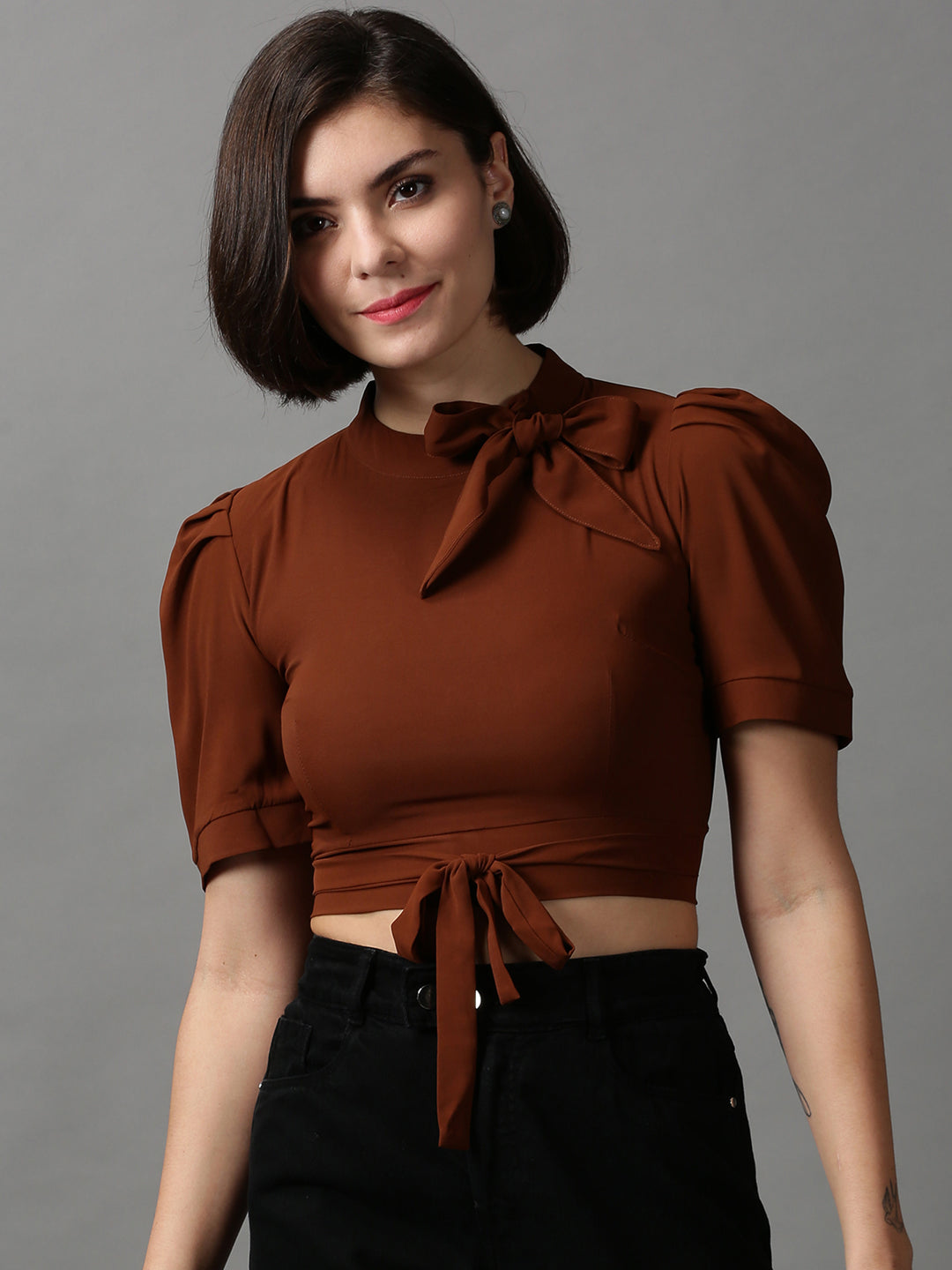 Women's Brown Solid Top