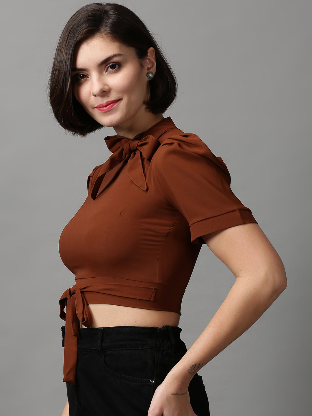 Women's Brown Solid Top