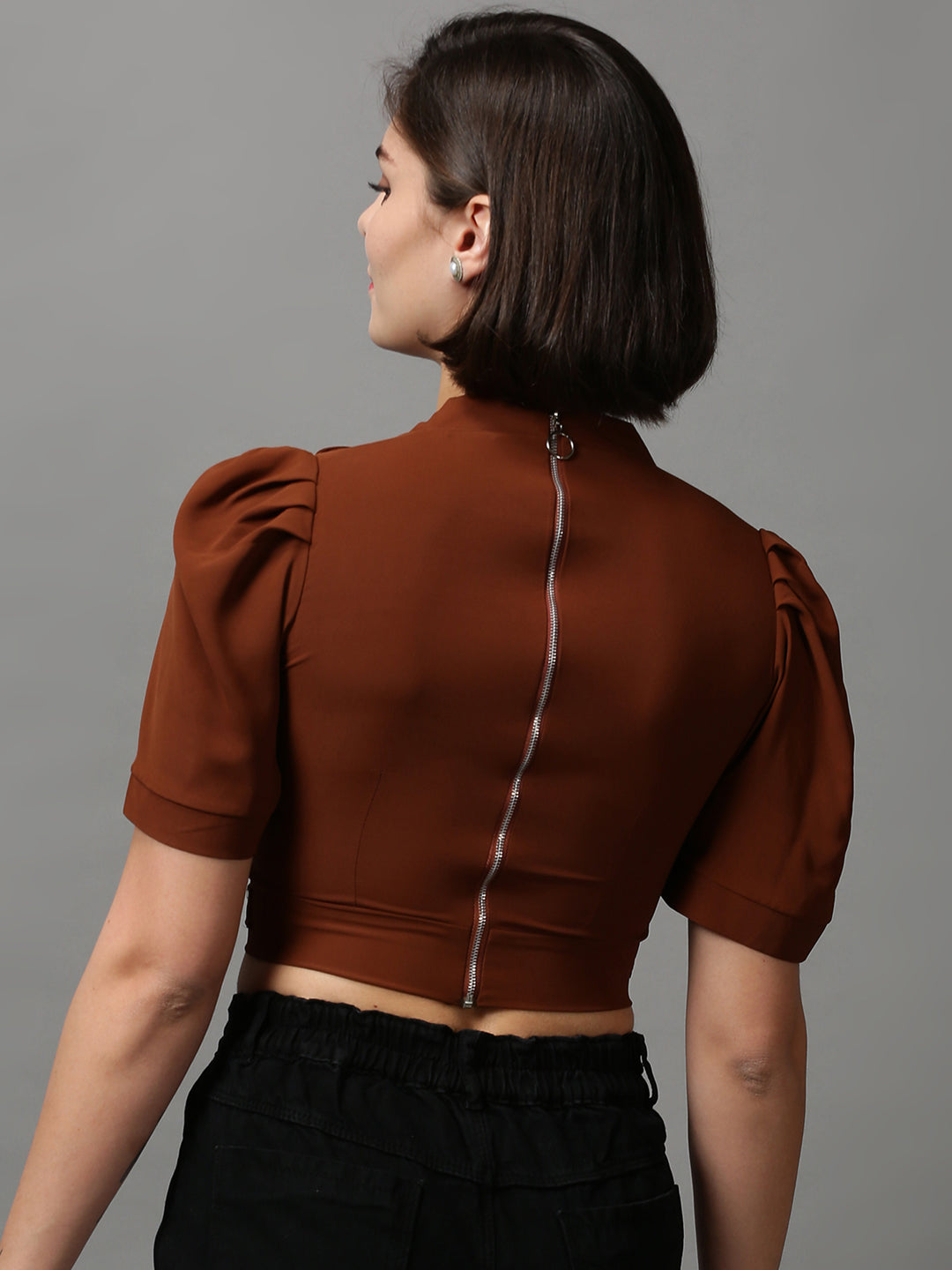 Women's Brown Solid Top