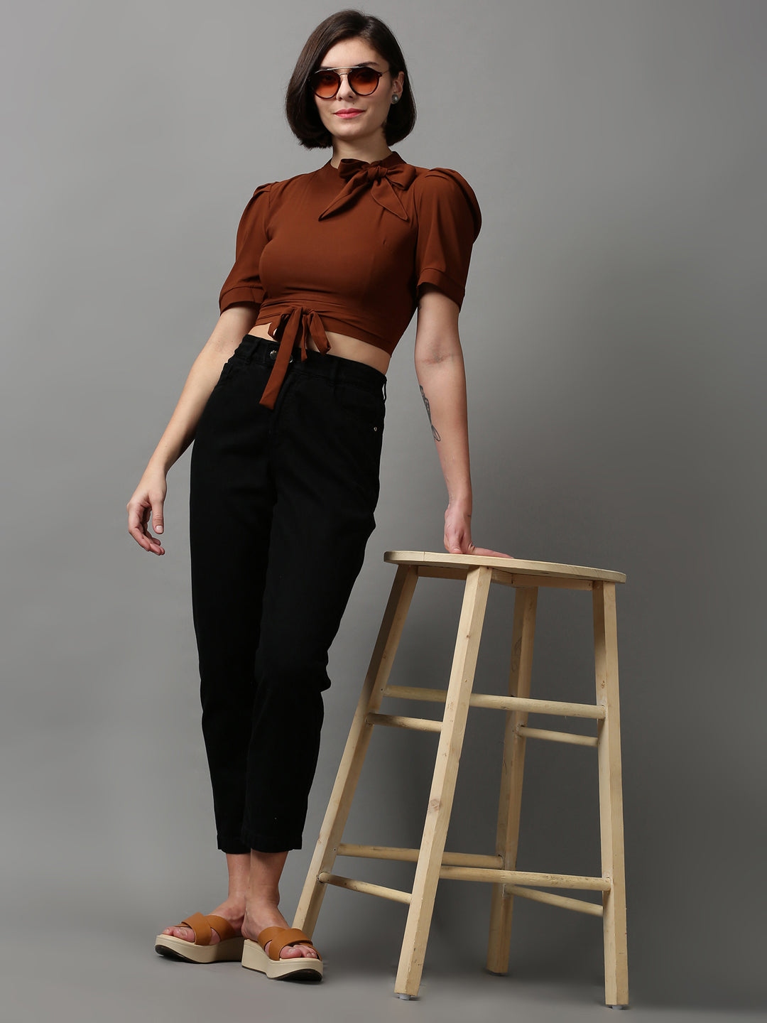 Women's Brown Solid Top