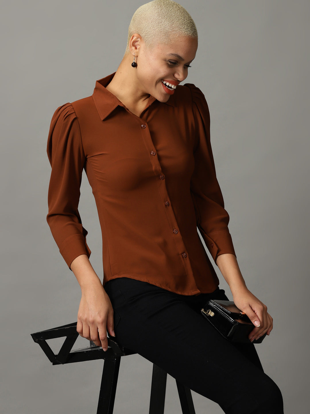 Women's Brown Solid Shirt