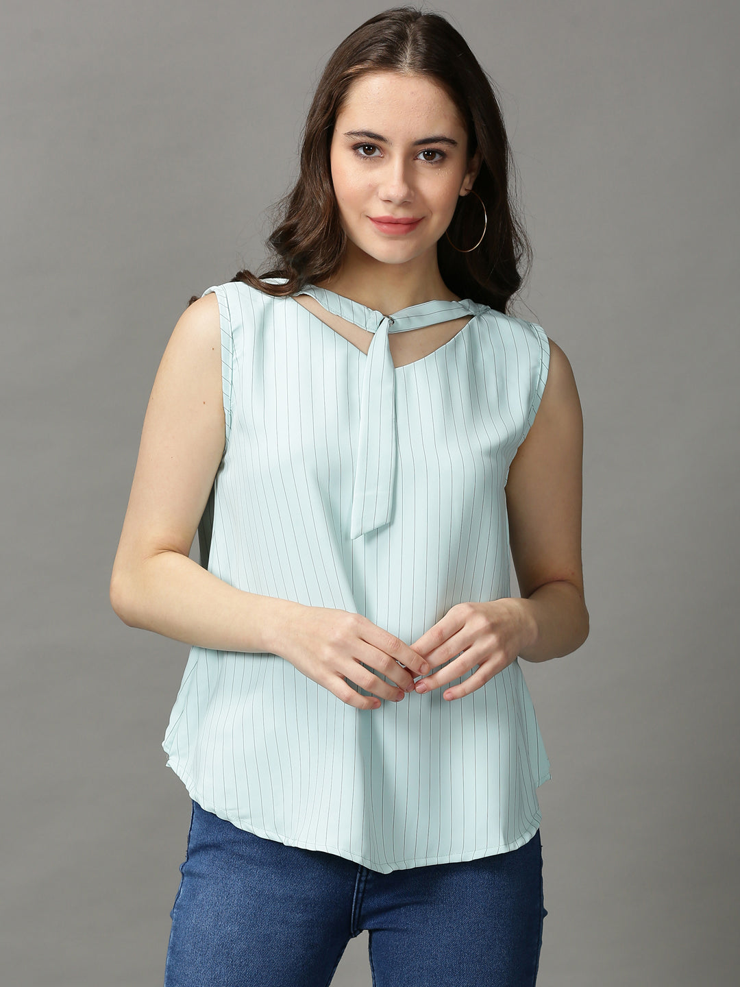 Women's Sea Green Striped Top