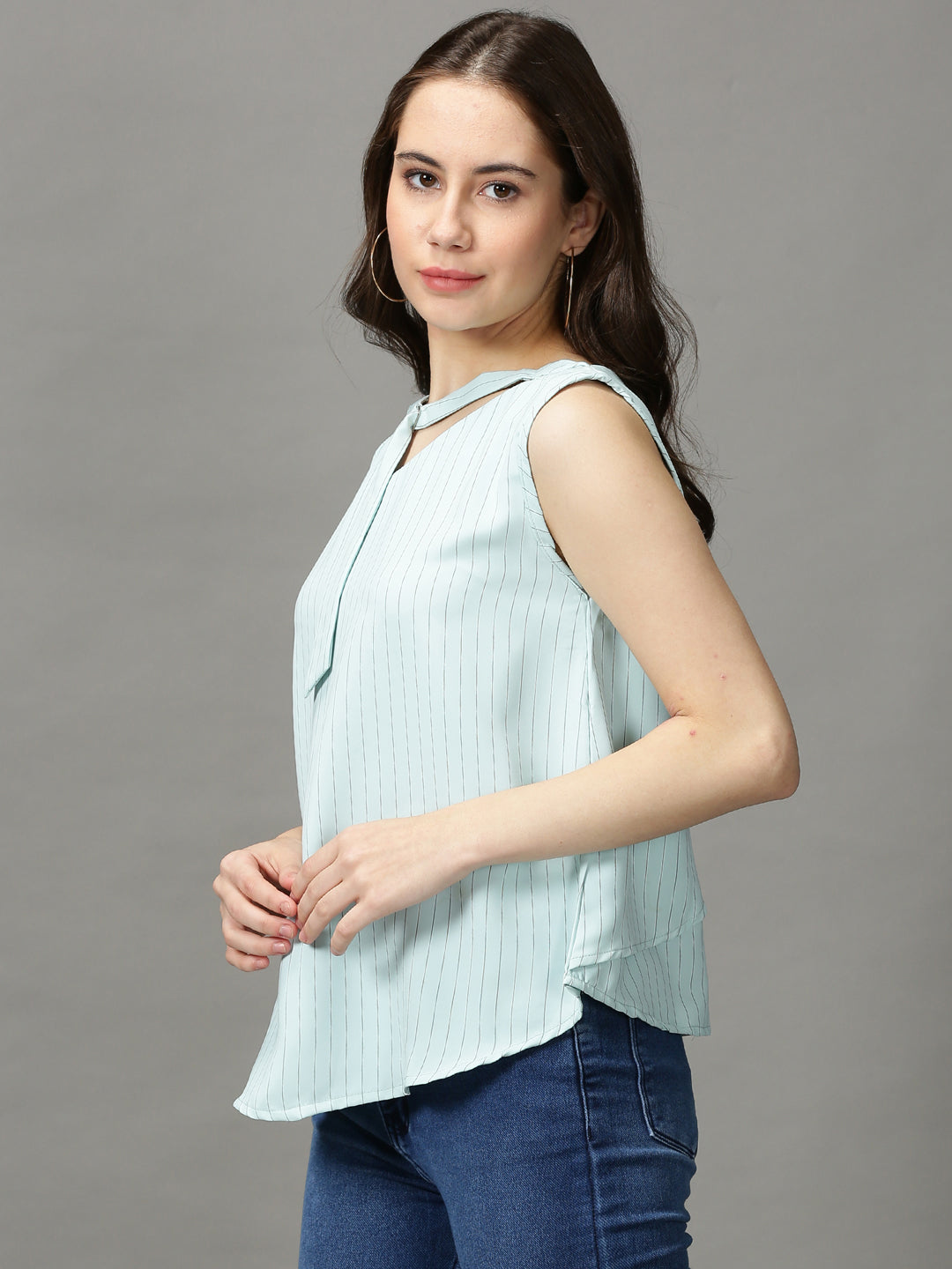 Women's Sea Green Striped Top