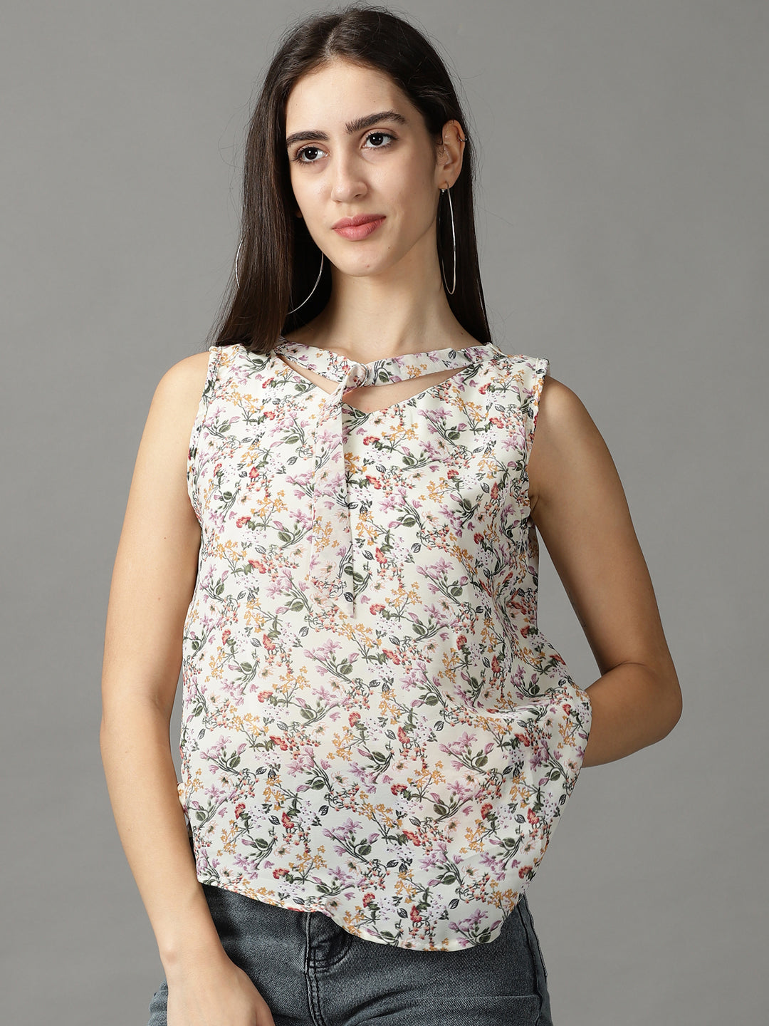 Women's Beige Printed Top