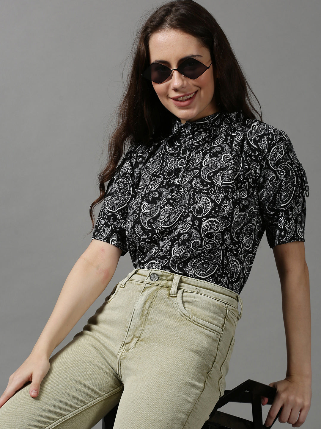 Women's Black Printed Top