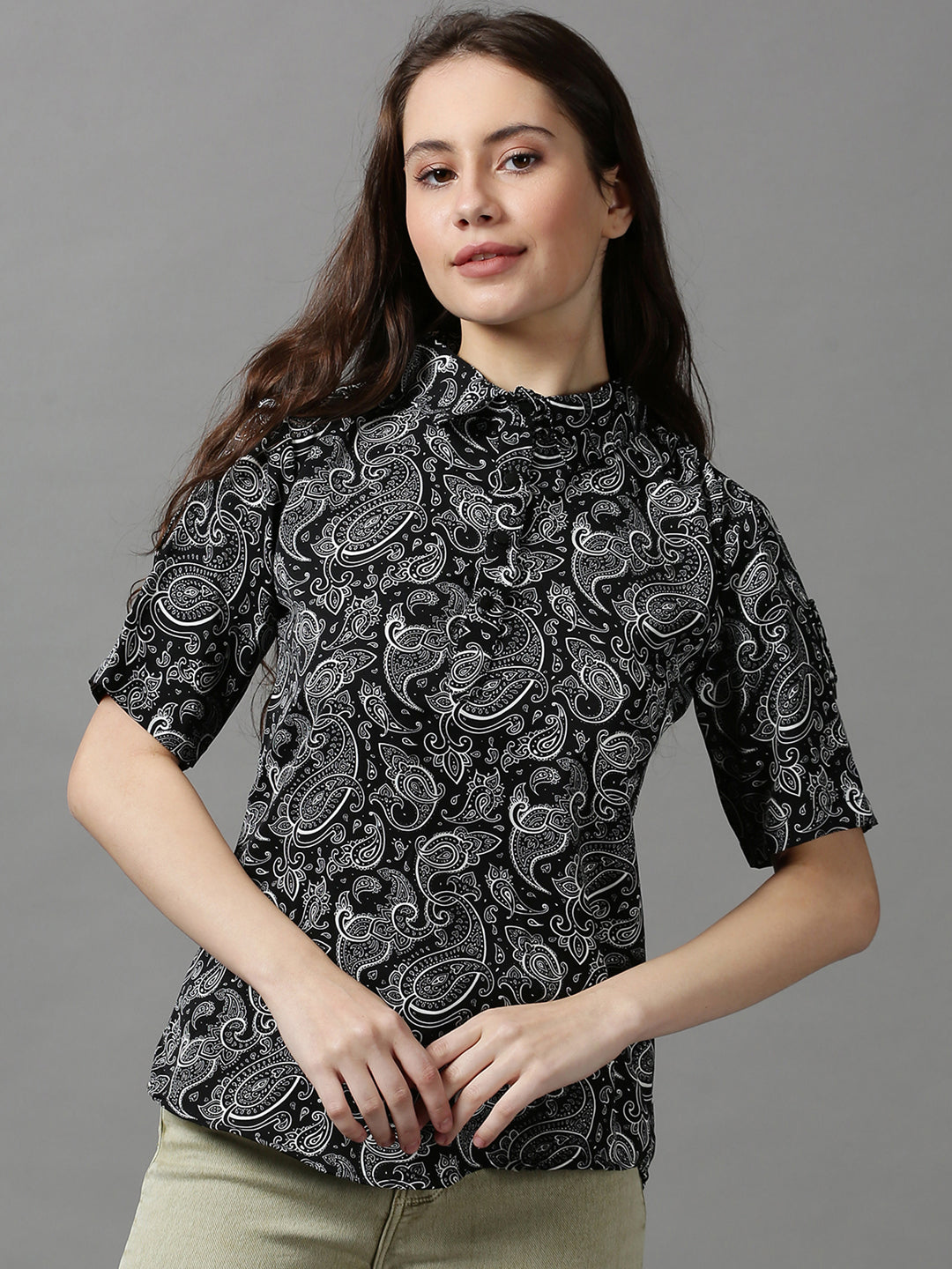 Women's Black Printed Top