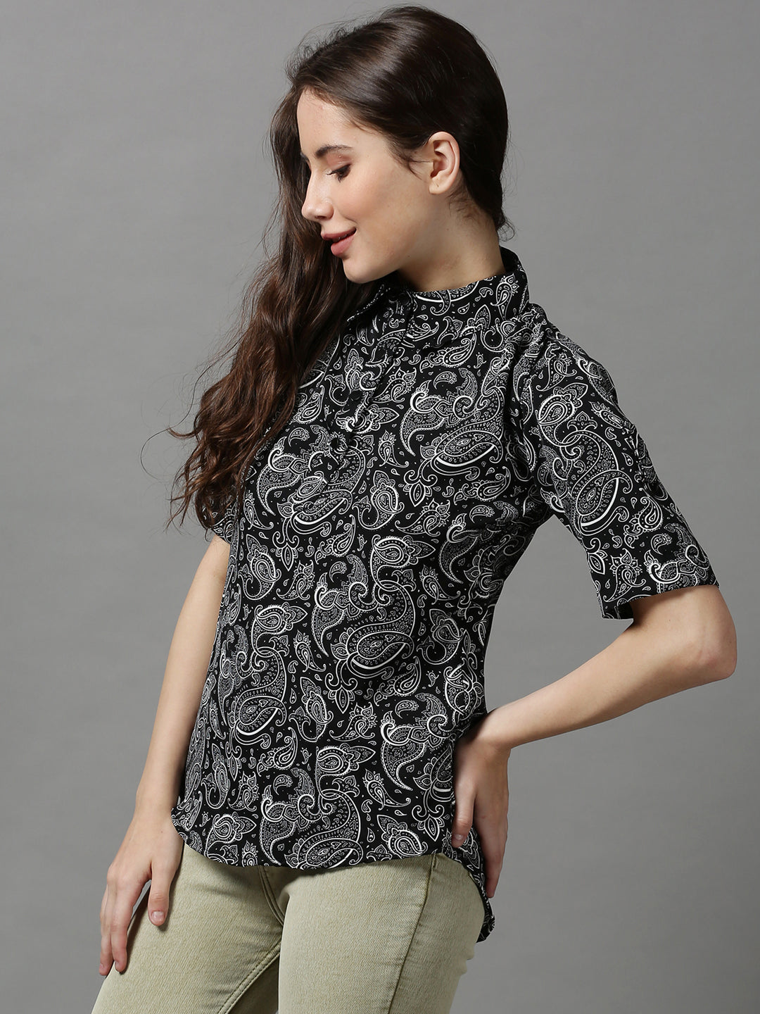 Women's Black Printed Top