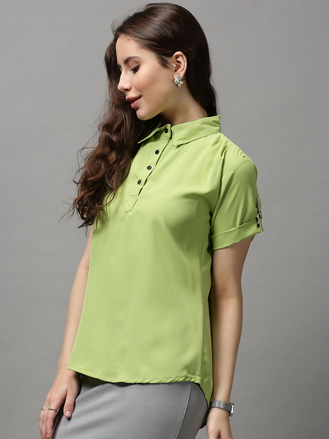 Women's Green Solid Crepe Top