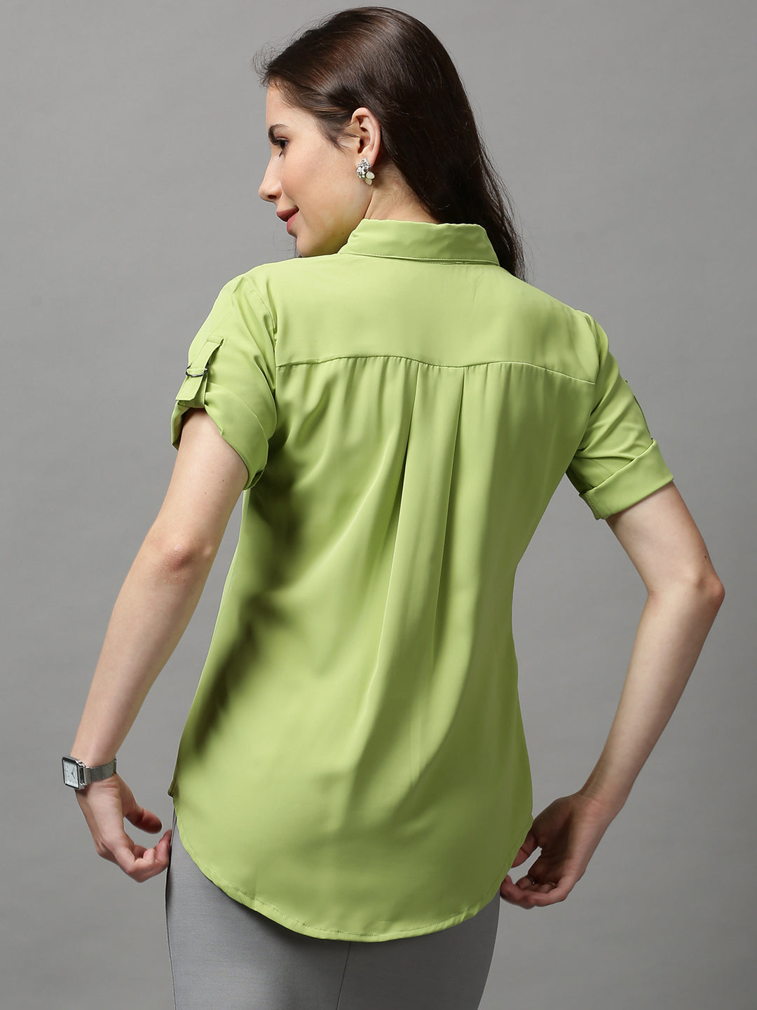 Women's Green Solid Crepe Top