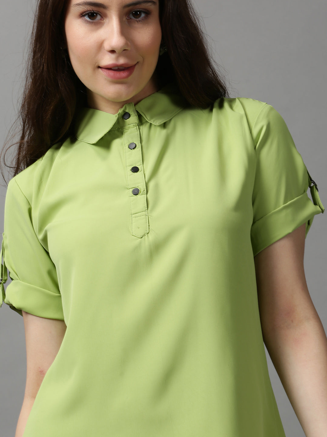 Women's Green Solid Crepe Top