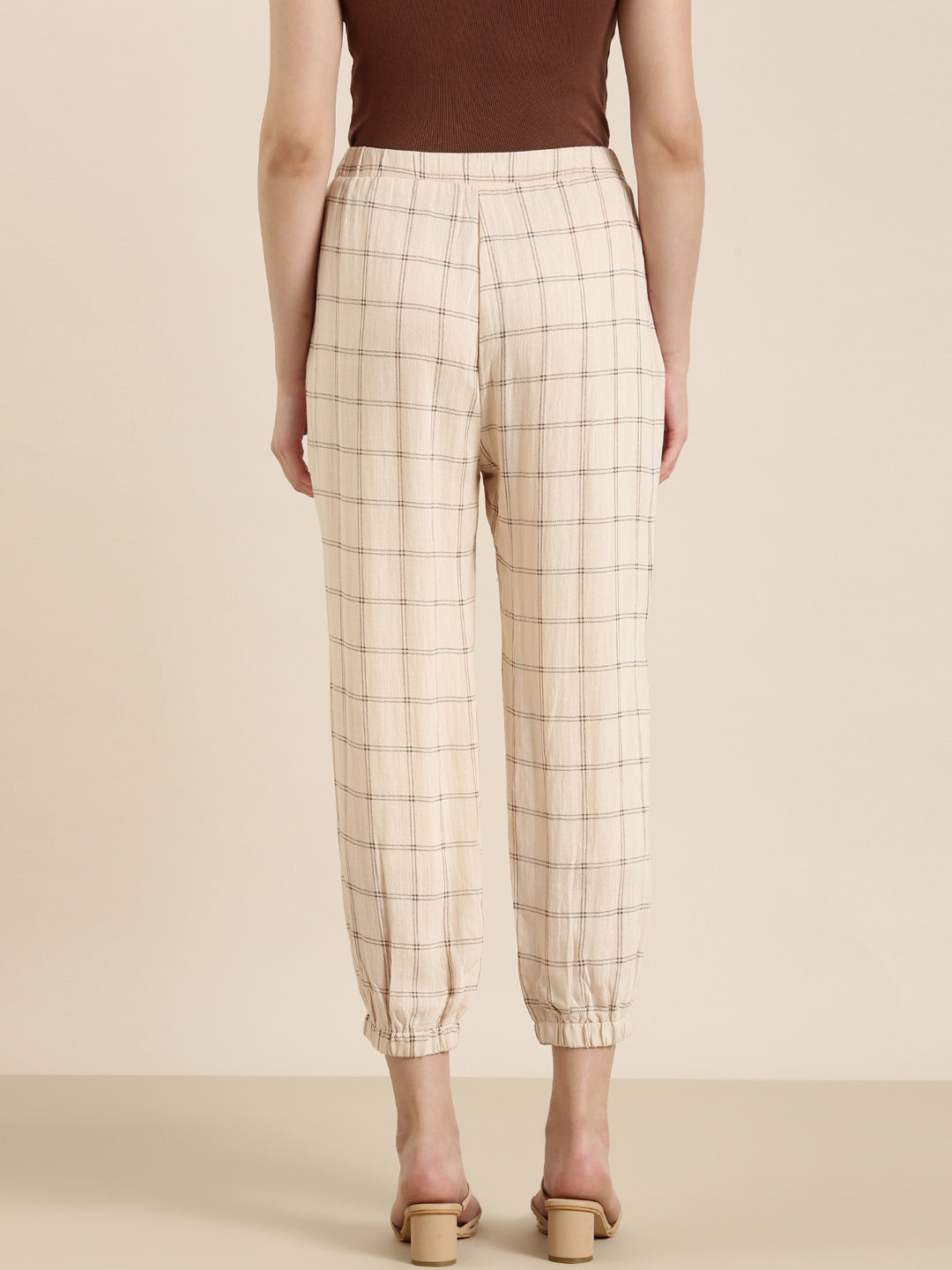 Women Cream Checked Culottes