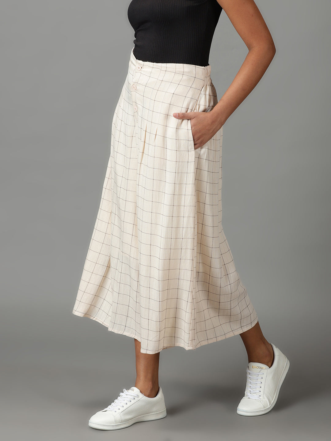 Women's Cream Checked Culottes