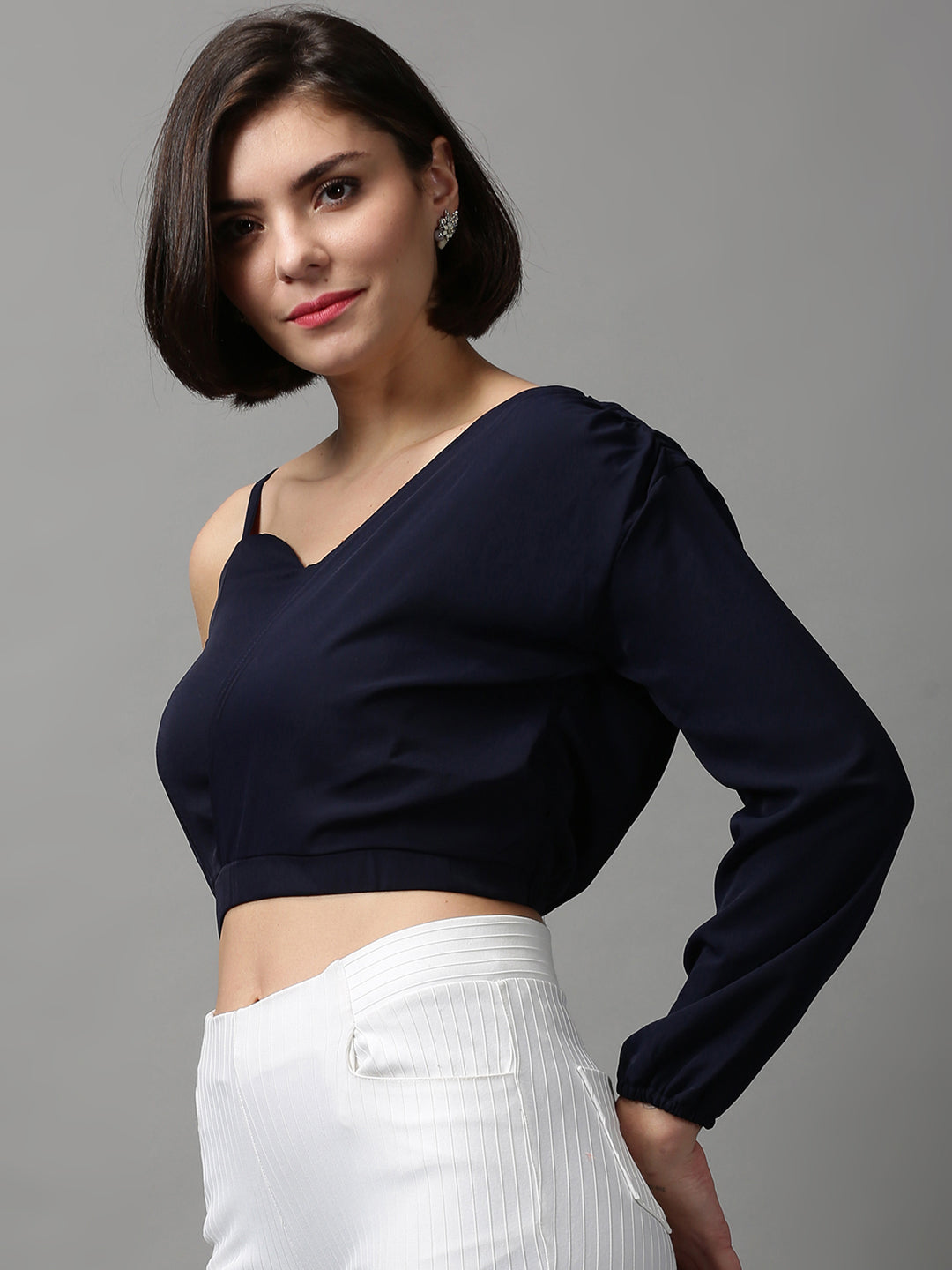 Women's Blue Solid Crop Top