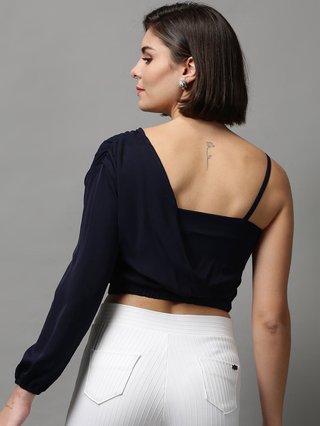 Women's Blue Solid Crop Top