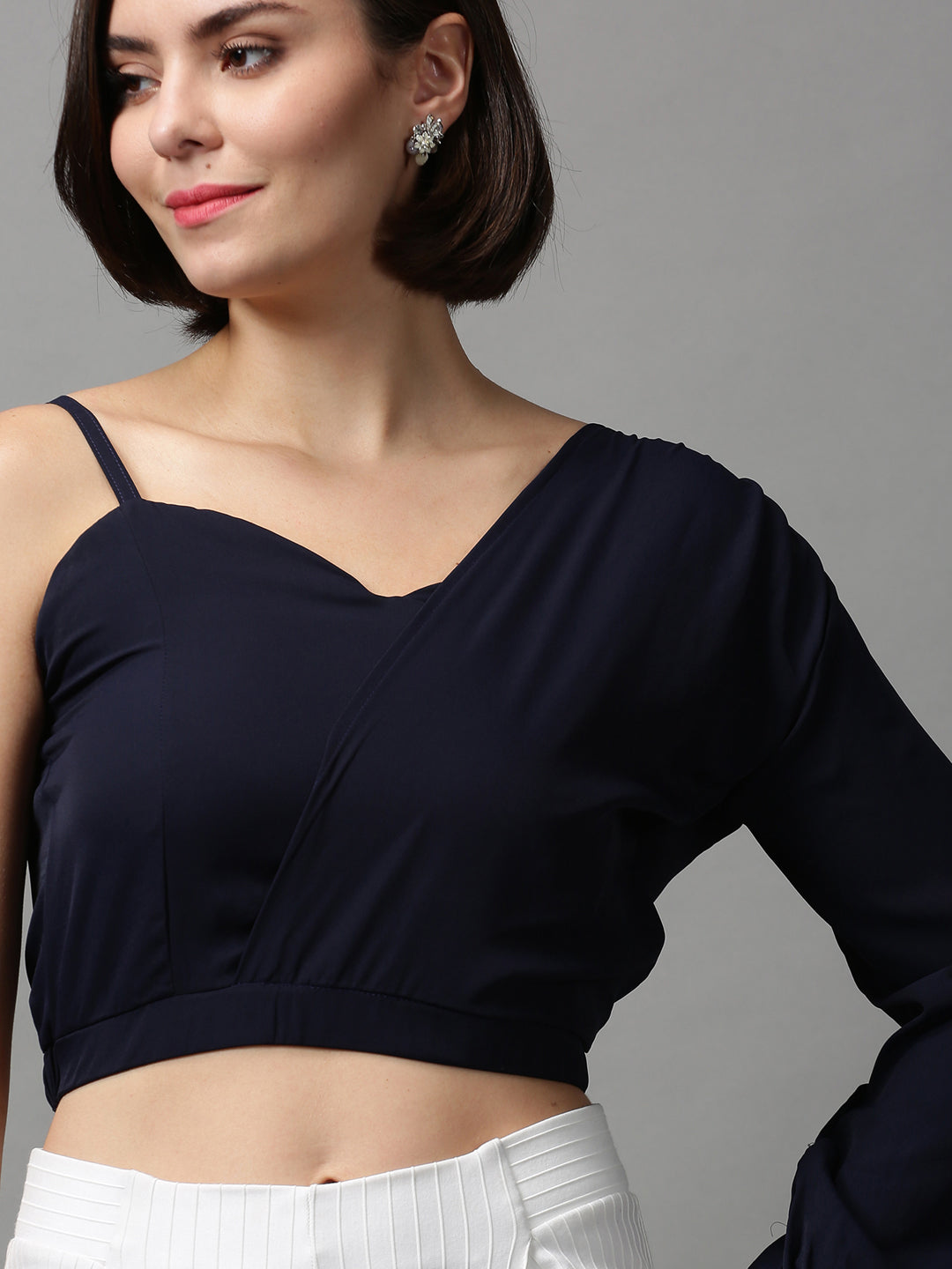 Women's Blue Solid Crop Top