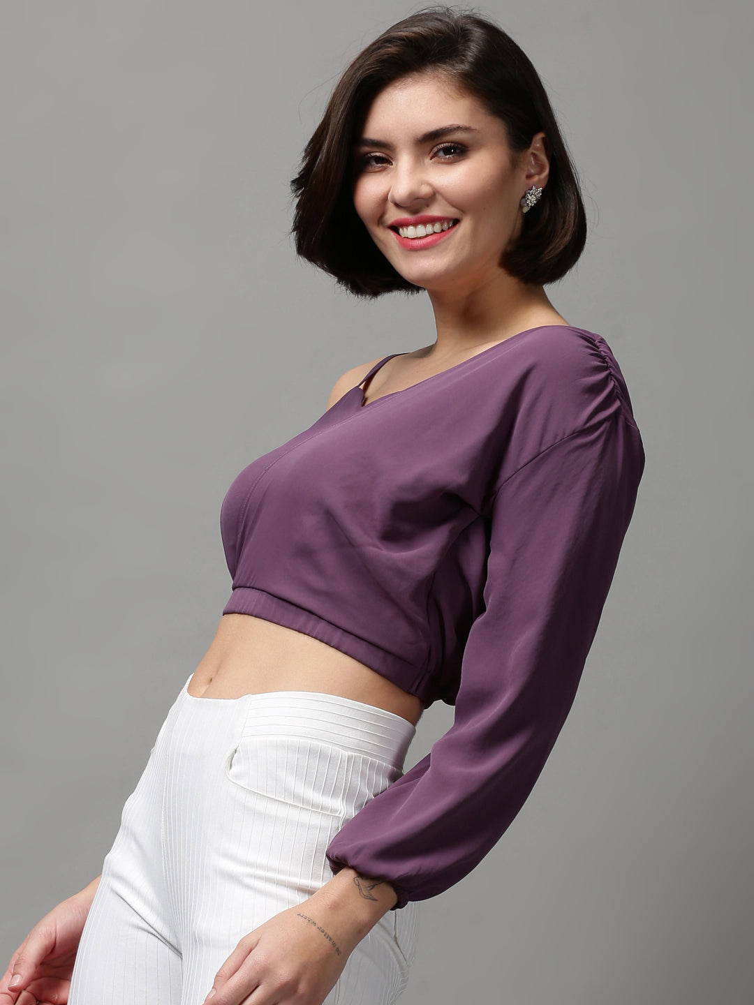 Women's Violet Solid Crop Top