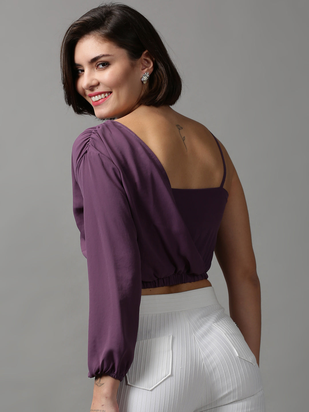 Women's Violet Solid Crop Top