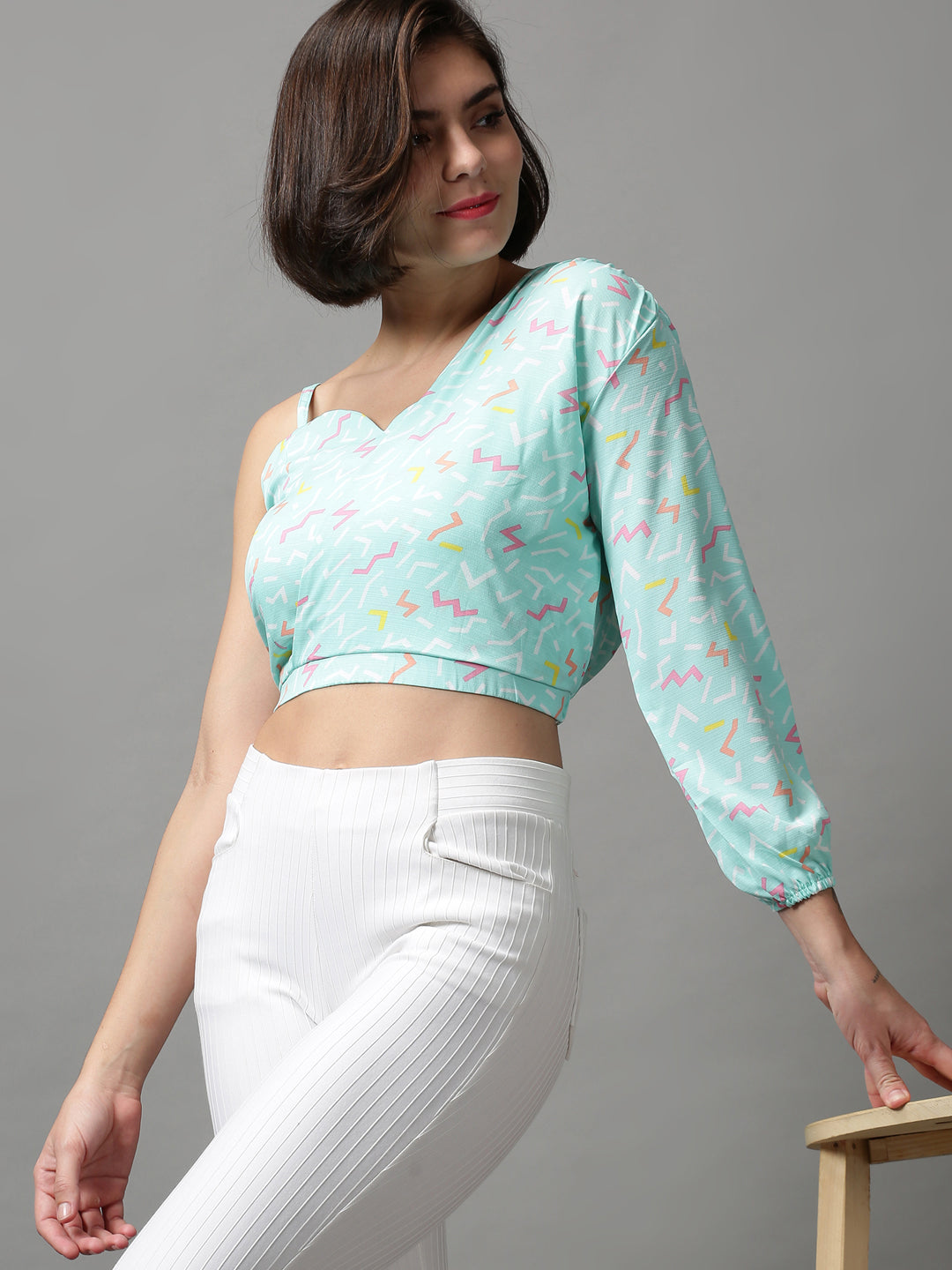 Women's Green Printed Crop Top