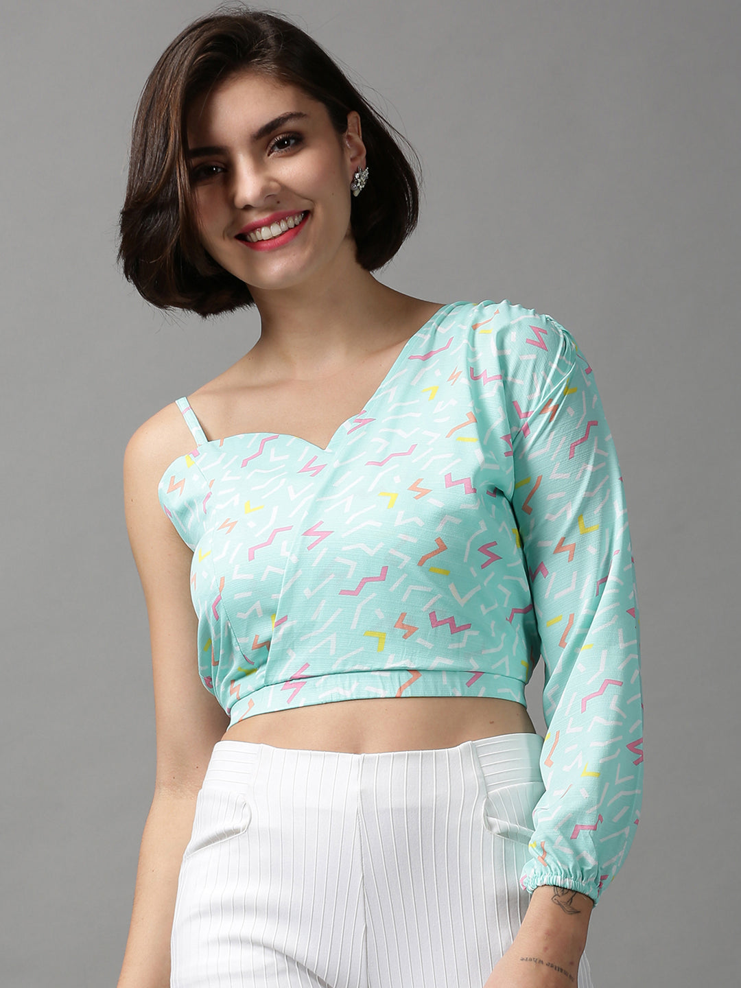 Women's Green Printed Crop Top