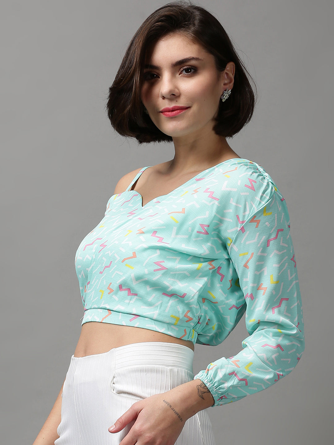 Women's Green Printed Crop Top