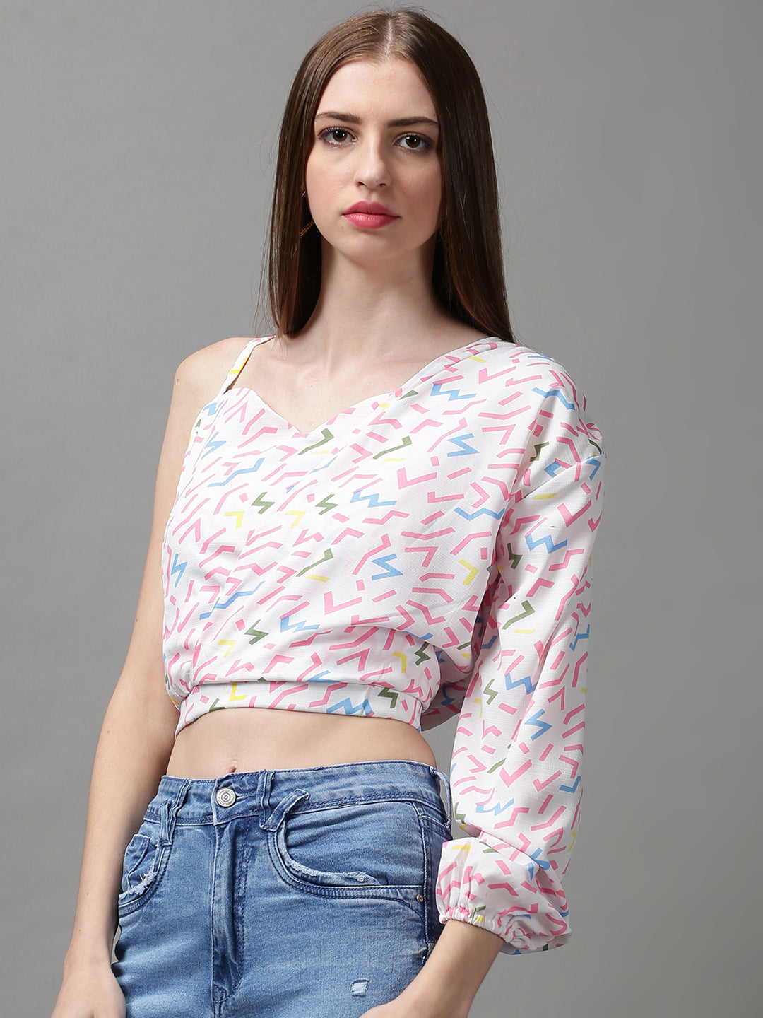 Women's White Printed Crop Top