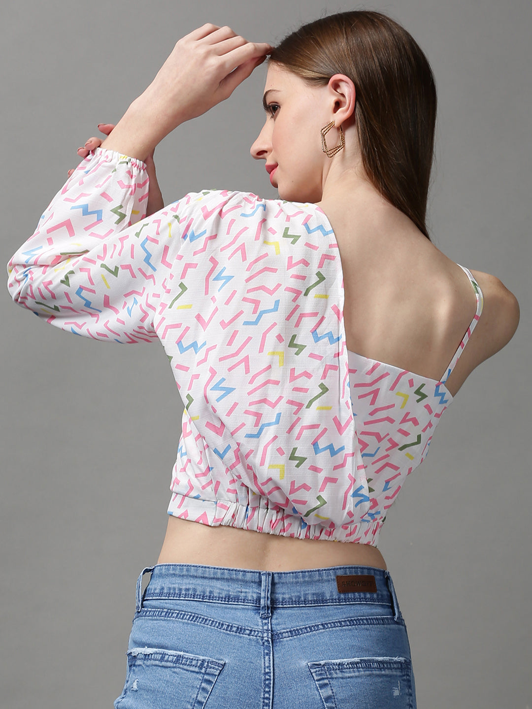 Women's White Printed Crop Top