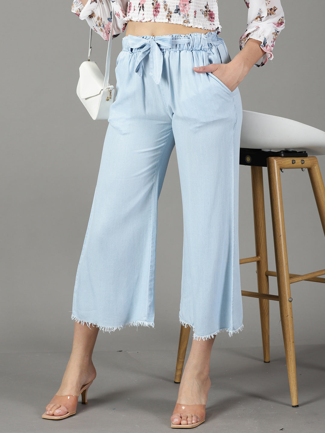 Women's Blue Solid Parallel Trouser