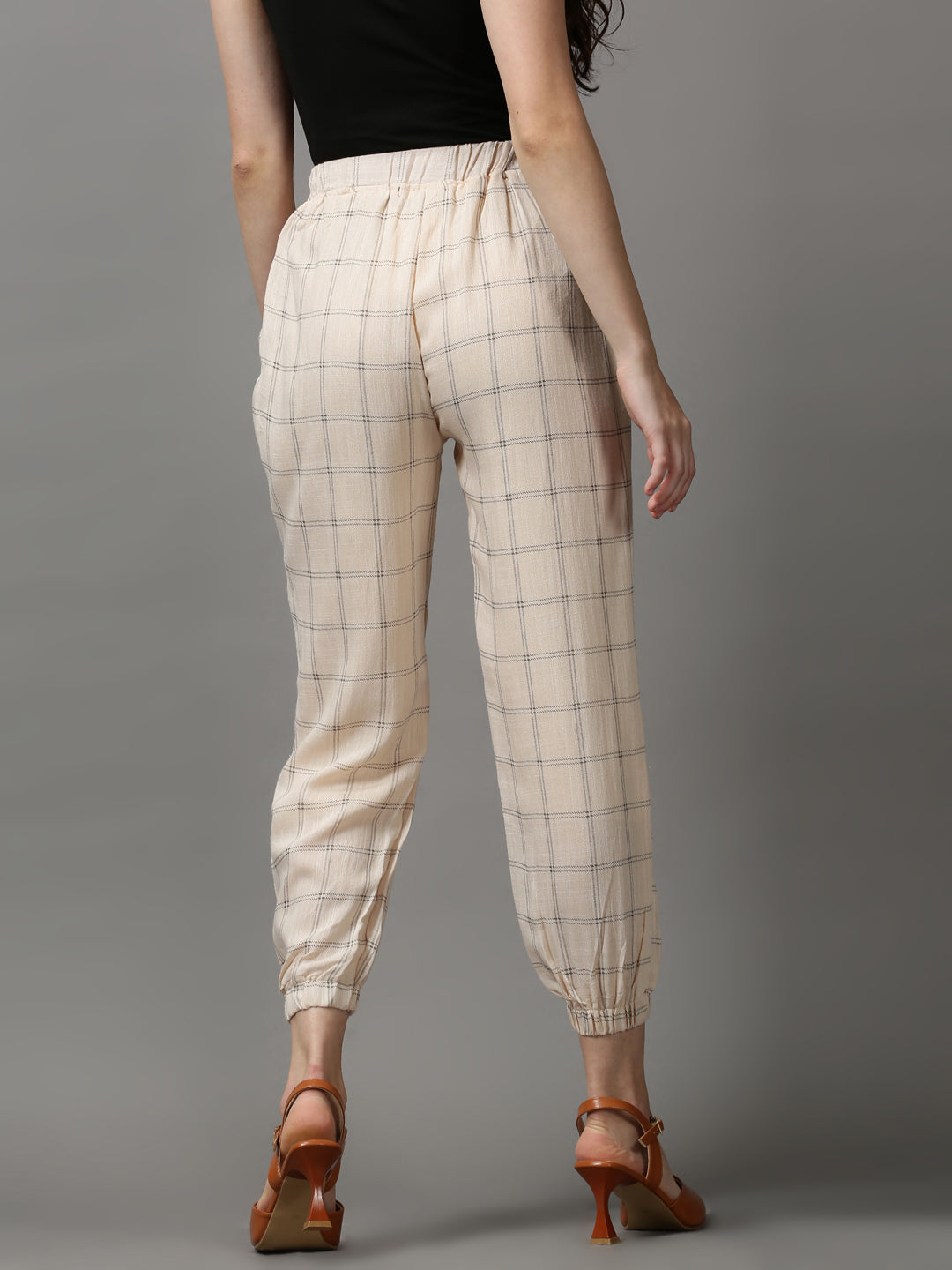 Women's Cream Checked Jogger