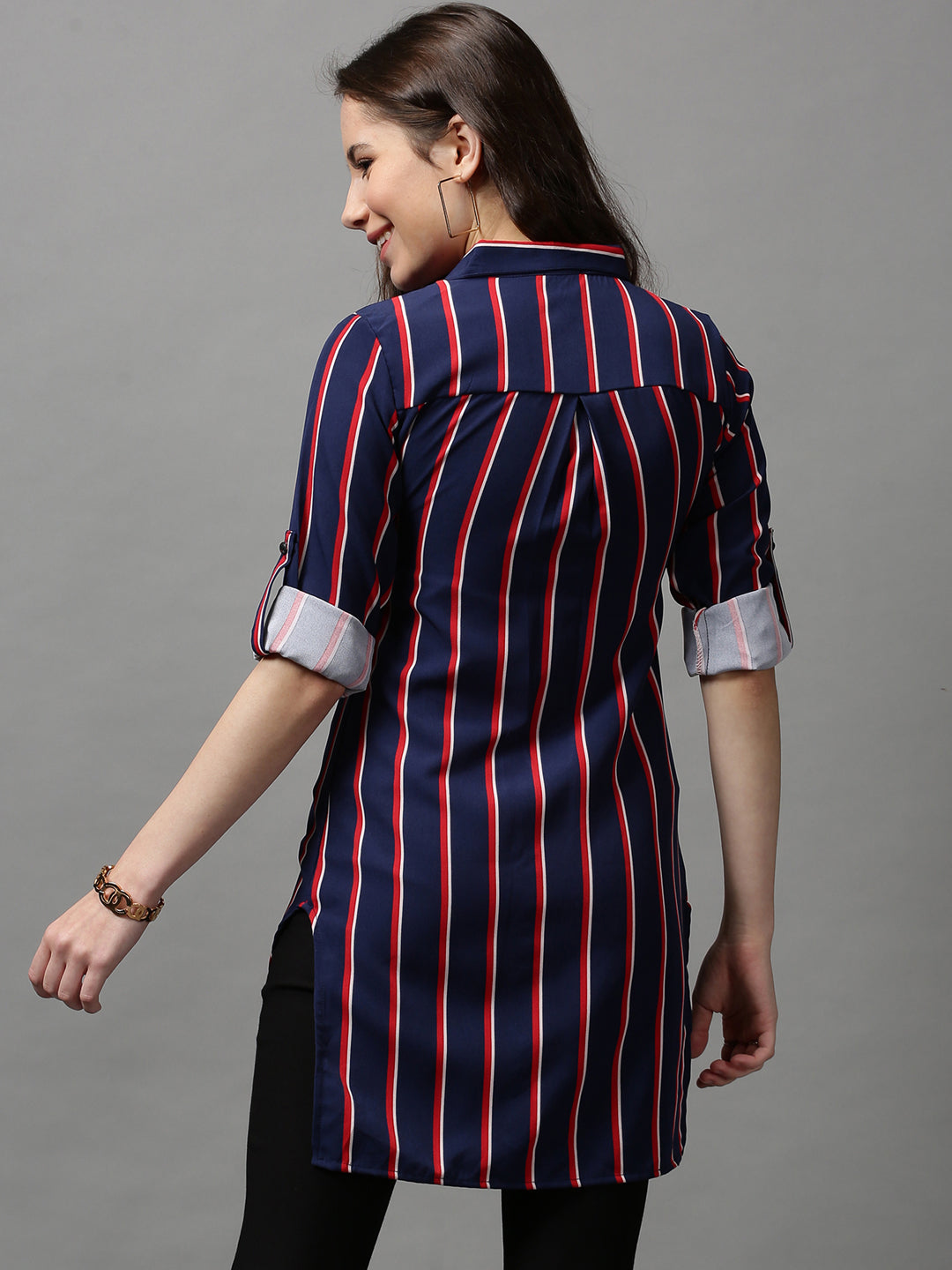 Women's Blue Striped Longline Shirt