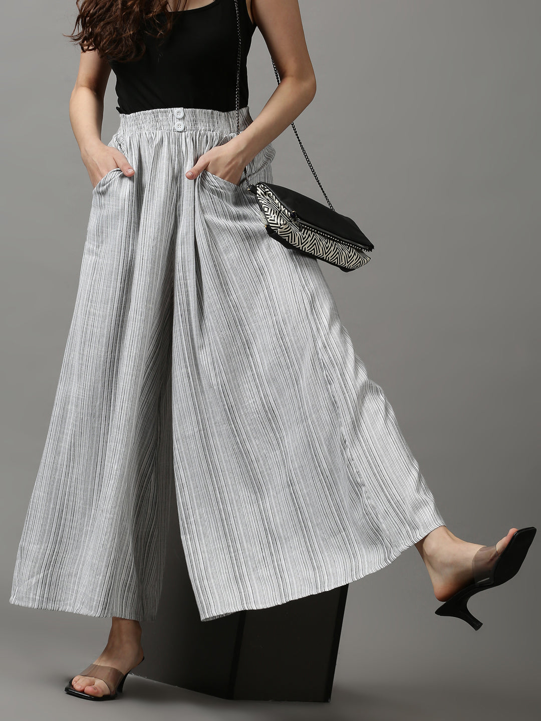 Women's White Striped Culotte