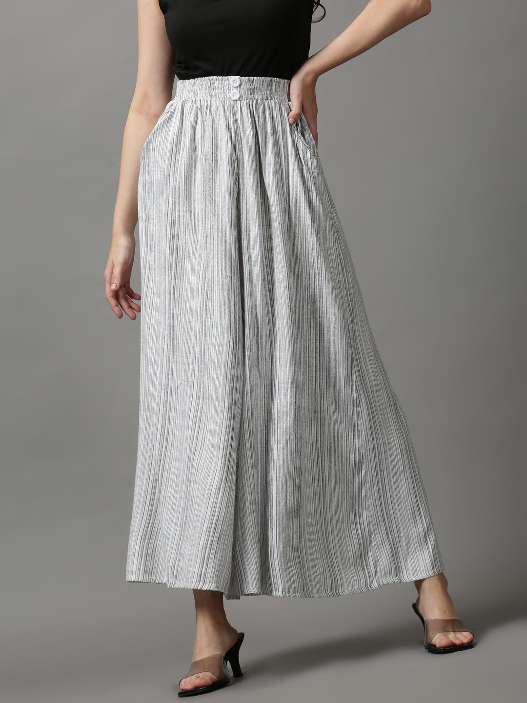 Women's White Striped Culotte