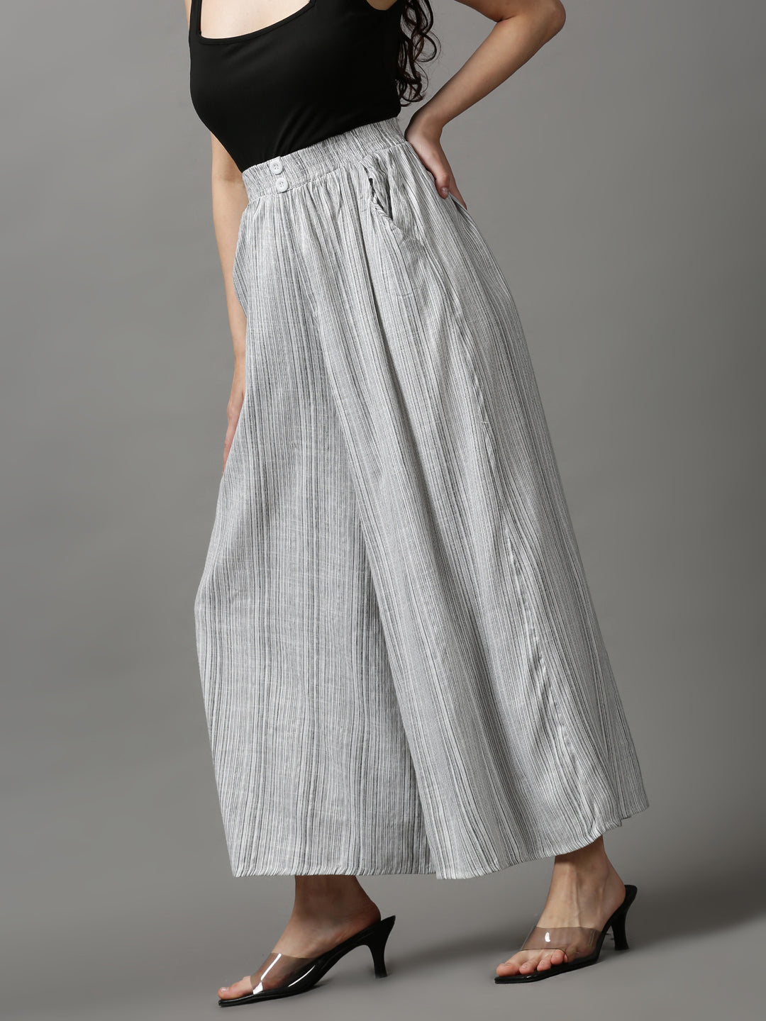 Women's White Striped Culotte