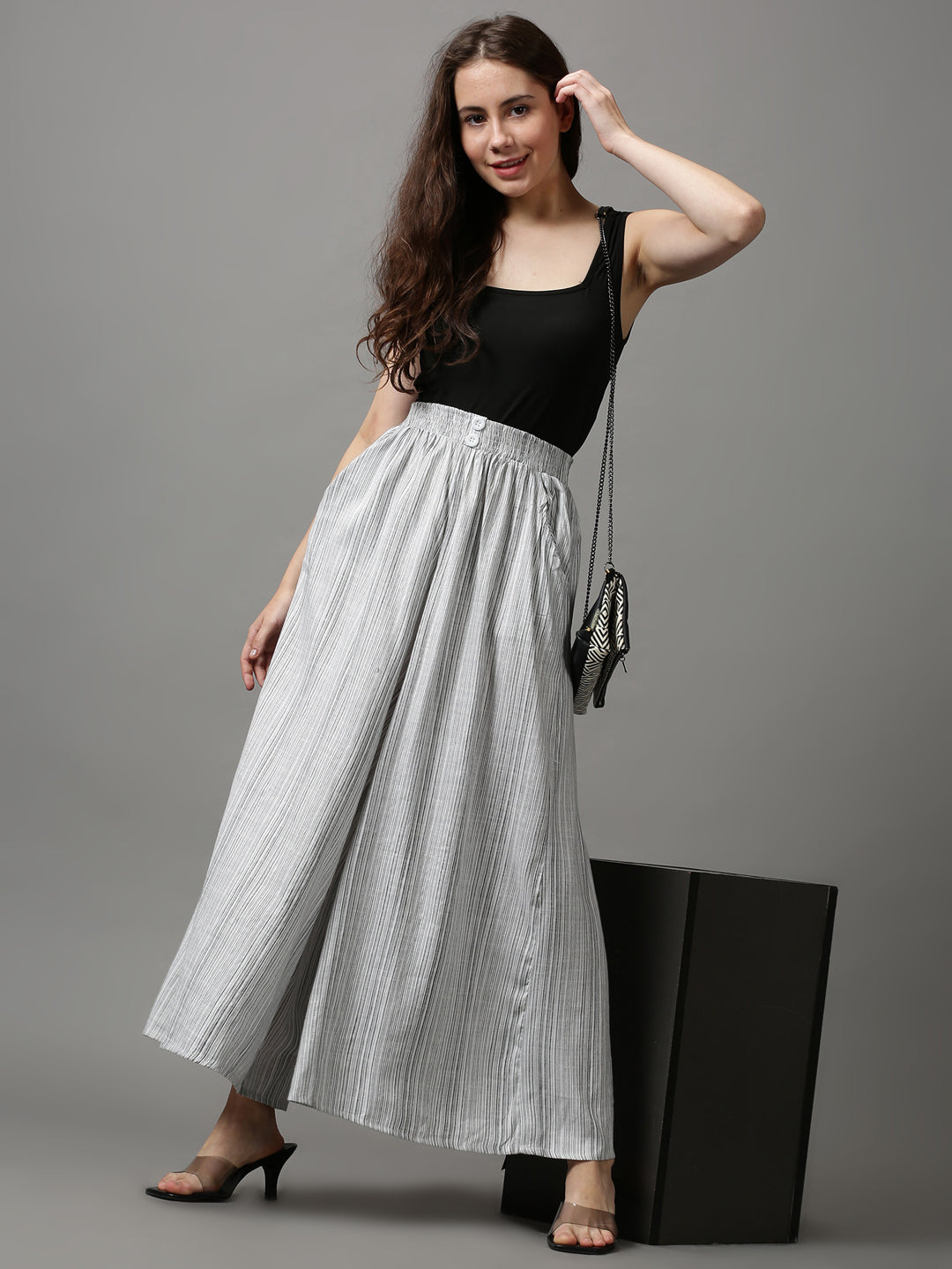 Women's White Striped Culotte