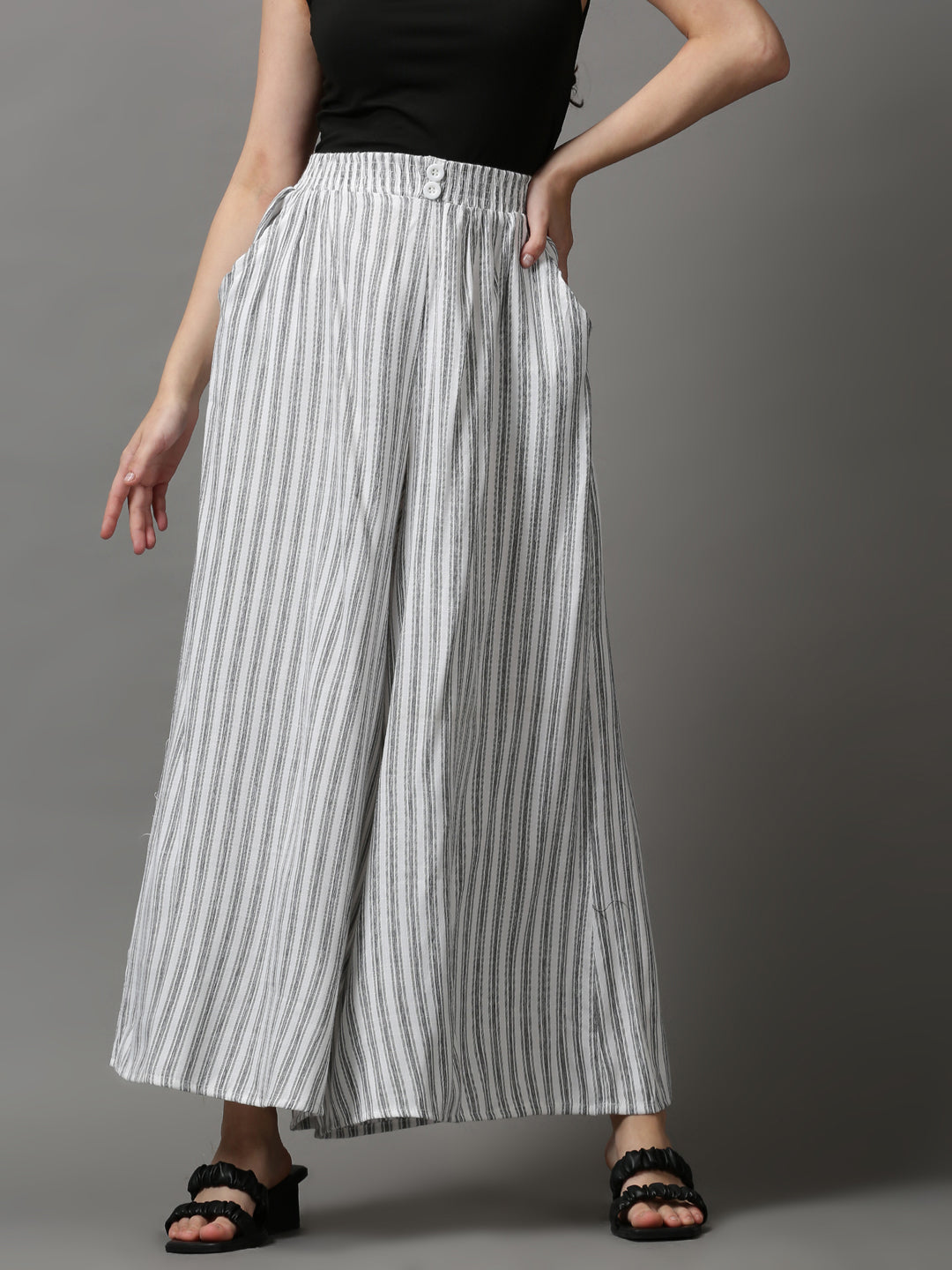 Women's White Striped Culotte