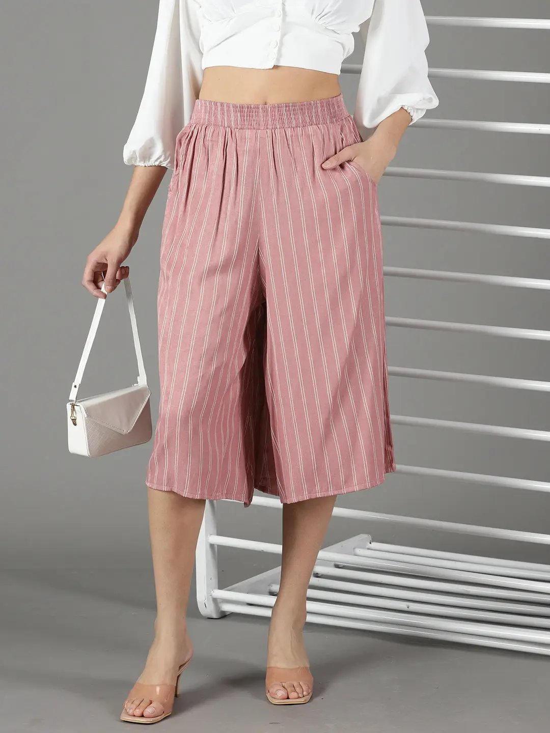 Women's Mauve Striped Culottes