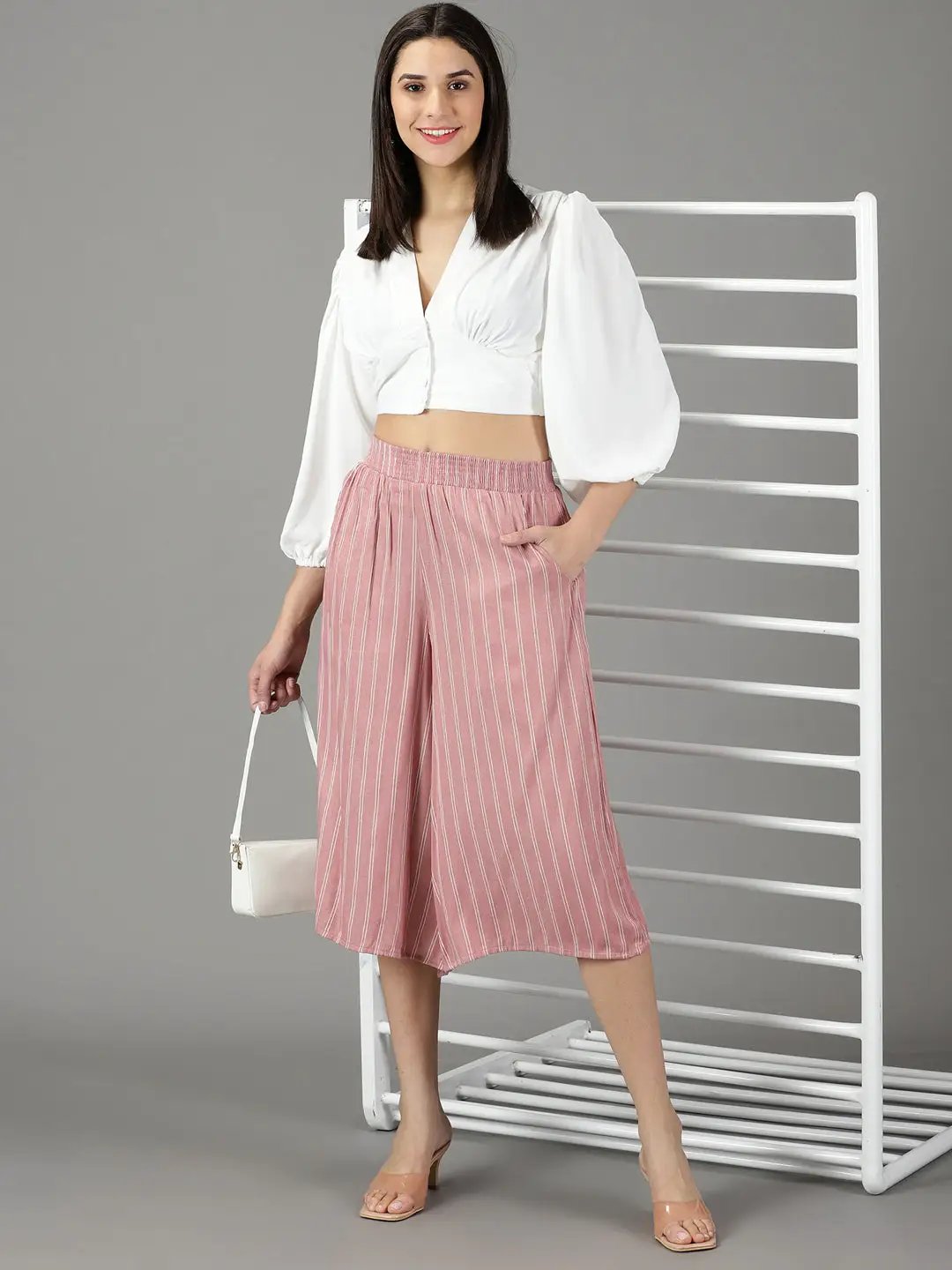 Women's Mauve Striped Culottes