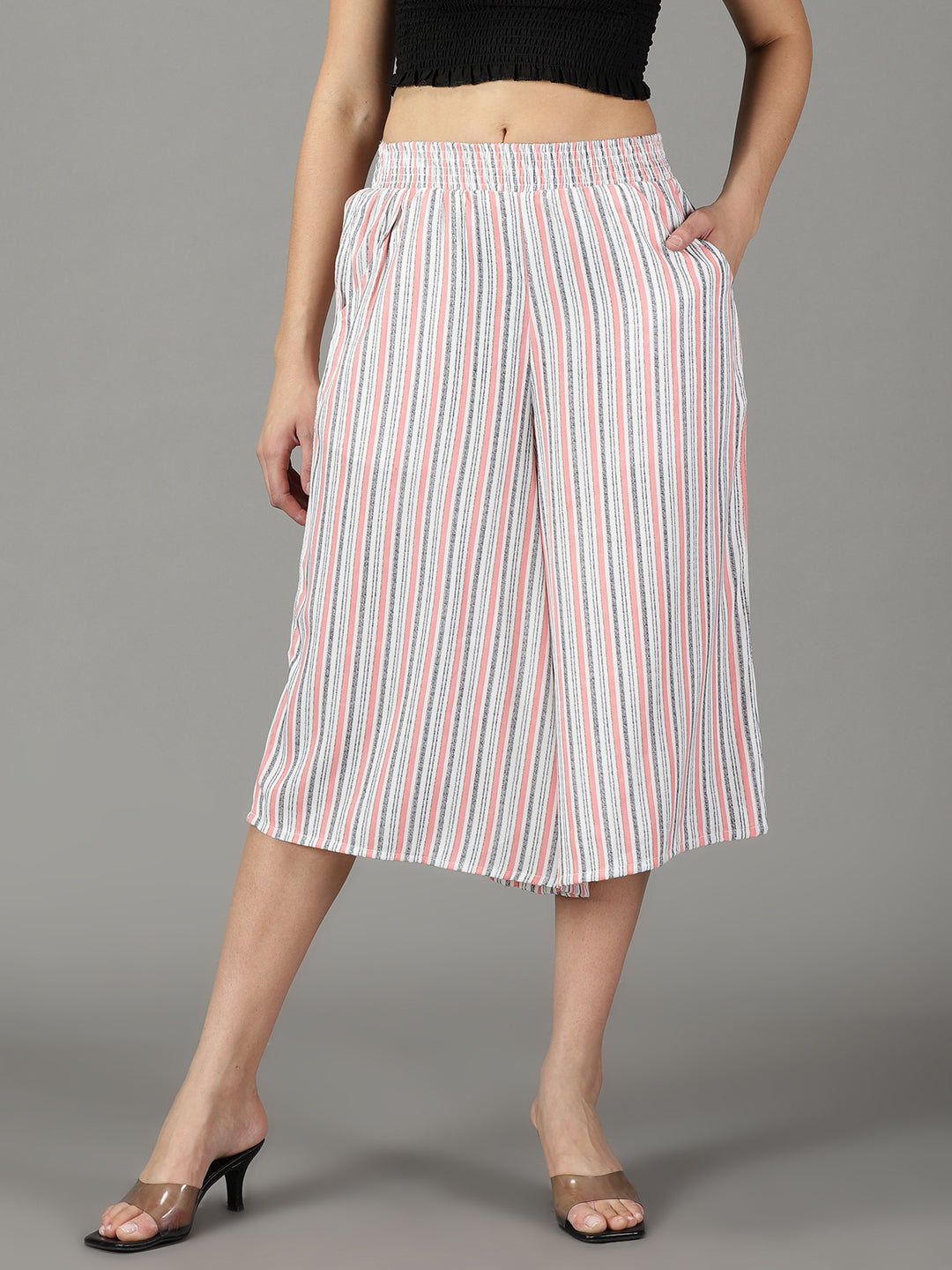 Women's White Striped Culottes