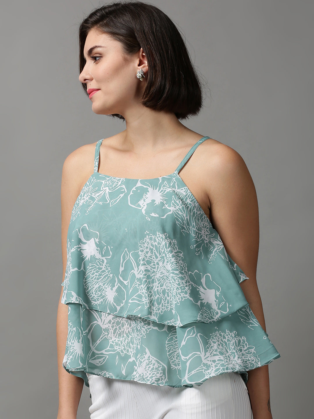 Women's Sea Green Printed Top