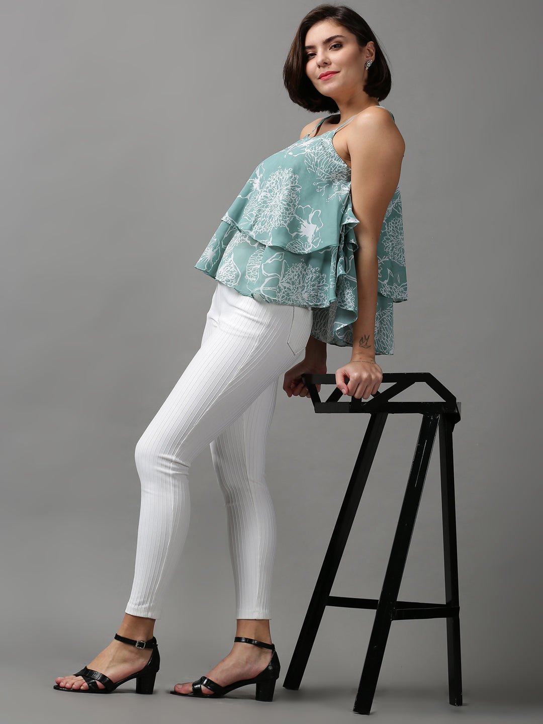 Women's Sea Green Printed Top