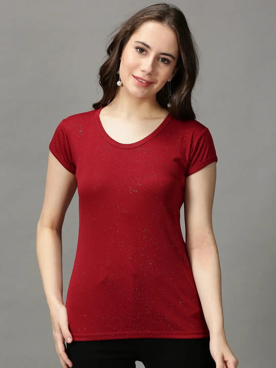 Women's Maroon Solid Top