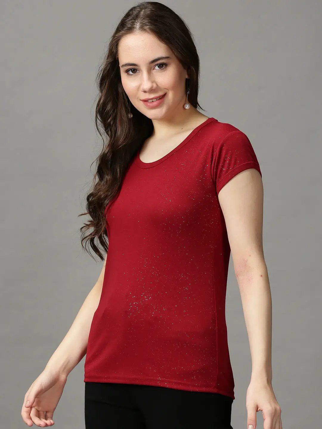 Women's Maroon Solid Top