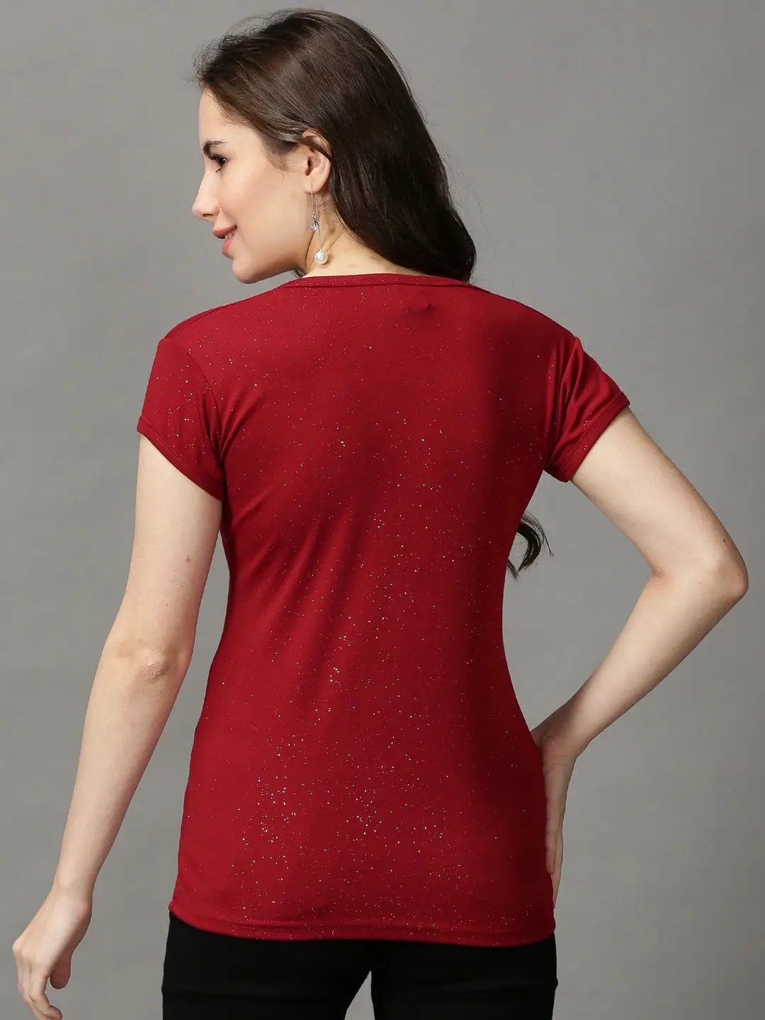 Women's Maroon Solid Top