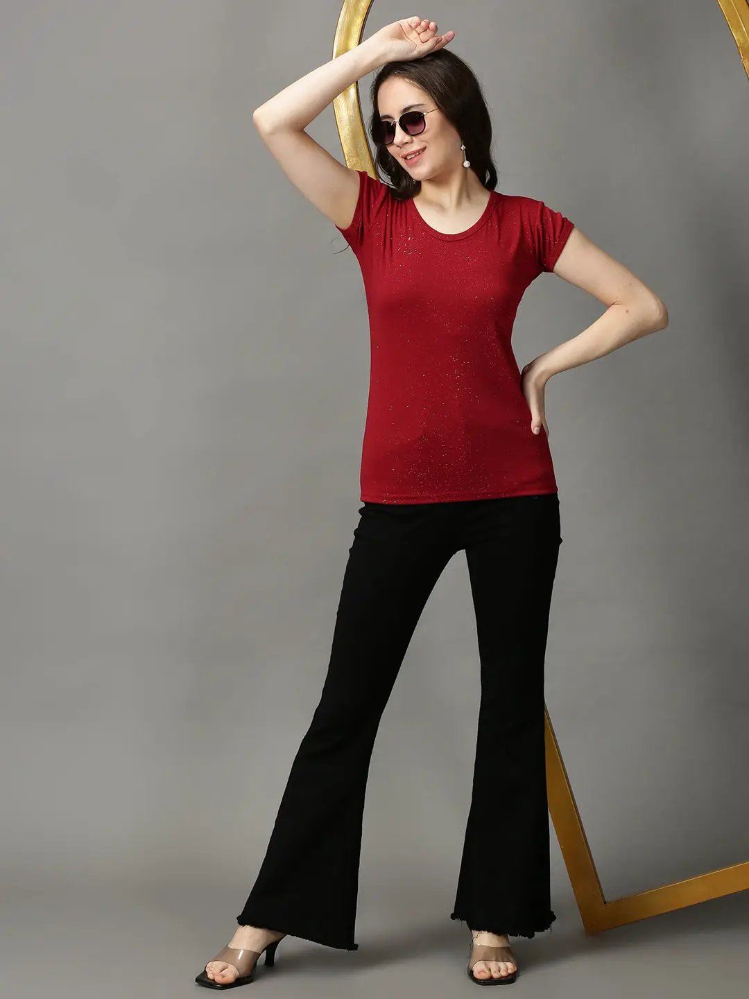 Women's Maroon Solid Top