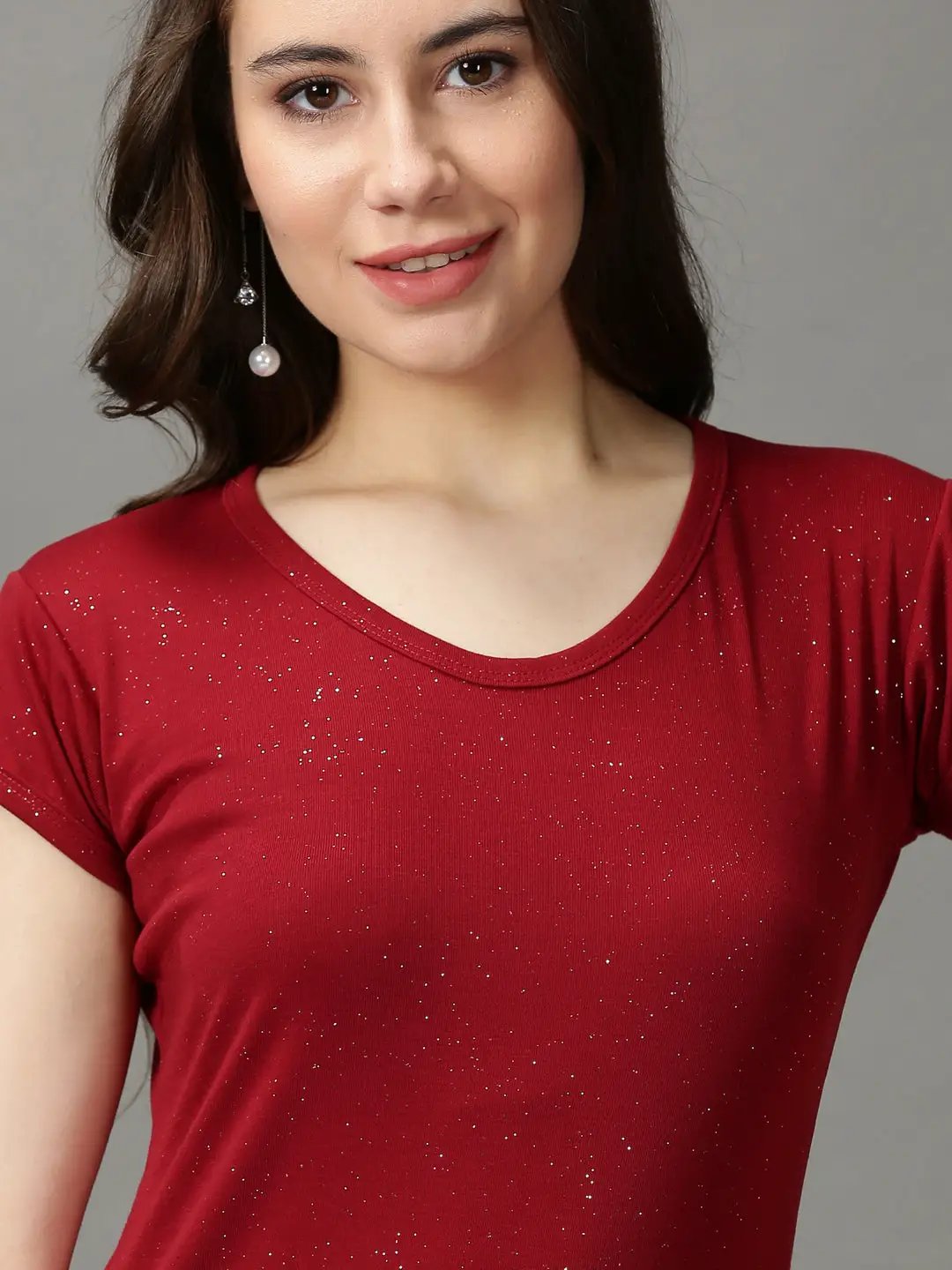 Women's Maroon Solid Top
